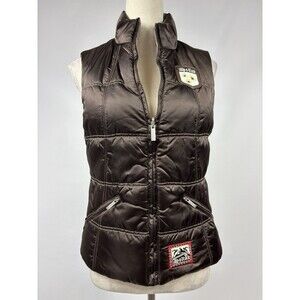 ANP Alp-n-Rock Reversible Puffer Vest Brown Tan Satin Size 2 Free Rider Patches